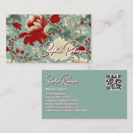 Tarjeta de visita Red, Cream, Palau Green Floral