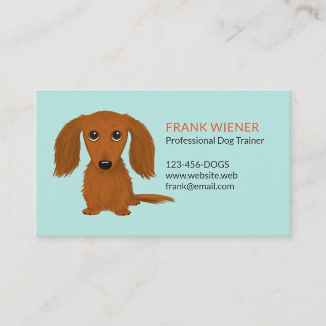 Tarjeta De Visita Red Dachshund de cabello largo | Perro de dibujos  (Anverso)