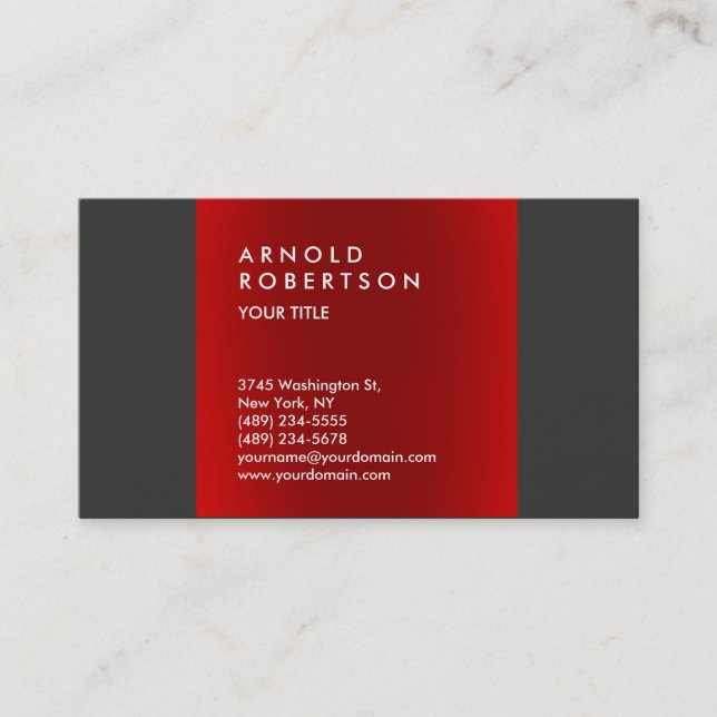 Tarjeta De Visita Red Dark Gray Trendy Professional Card (Anverso)