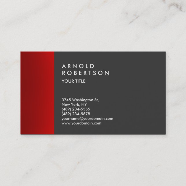 Tarjeta De Visita Red Dark Gray Trendy Professional Card (Anverso)
