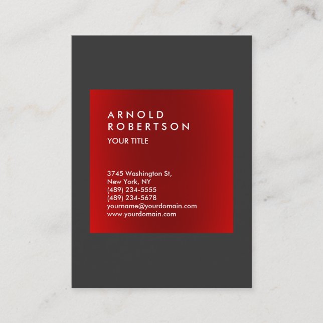 Tarjeta De Visita Red Dark Gray Trendy Professional Card (Anverso)
