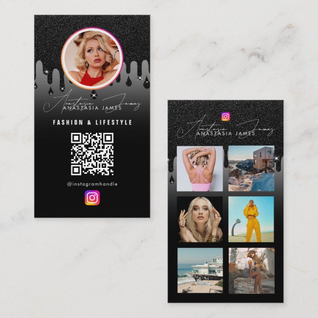 Tarjeta De Visita Red de fotos Redes sociales Código QR Código Purpu (Anverso / Reverso)
