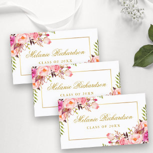 Tarjeta De Visita Red de graduación floral rosa dorado