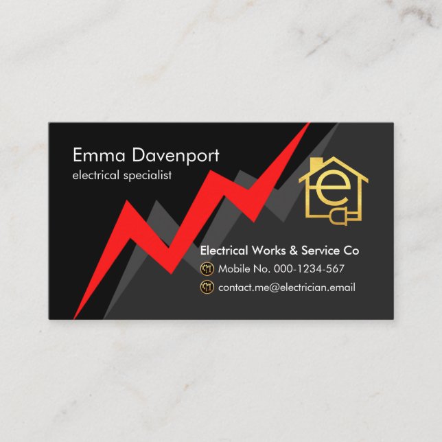 Tarjeta De Visita Red Electric Lightning Power Bolt (Anverso)