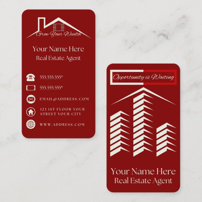 Tarjeta De Visita Red Elegant Business Card Para Agentes Inmobiliari (Anverso / Reverso)