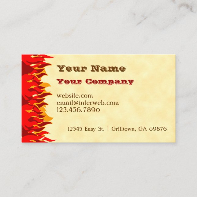 Tarjeta De Visita Red Flames BBQ Personalizado Western Business Card (Anverso)