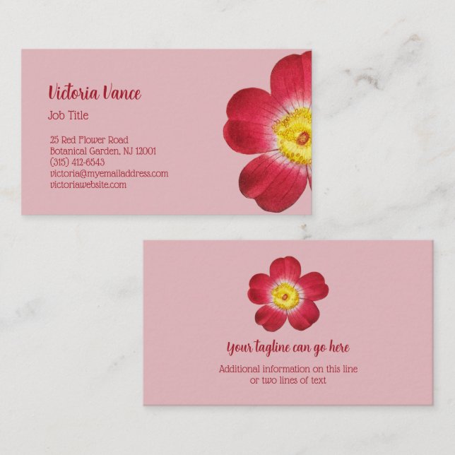 Tarjeta De Visita Red Flower Pink Background (Anverso / Reverso)