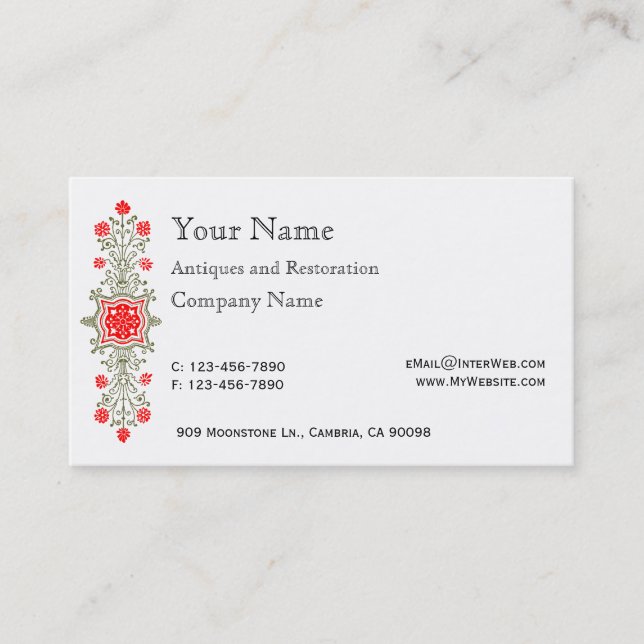 Tarjeta De Visita Red Gold Daisy Etching Business Cards (Anverso)