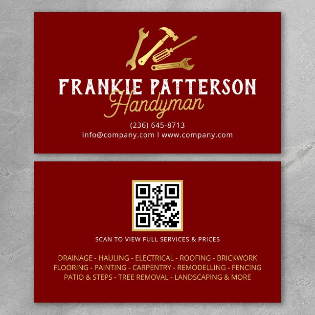 Tarjeta De Visita Red Gold Handyman Repair & Maintenance QR Code (Subido por el creador)