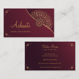 Tarjeta De Visita Red Gold Mandala Elegante instructor de yoga