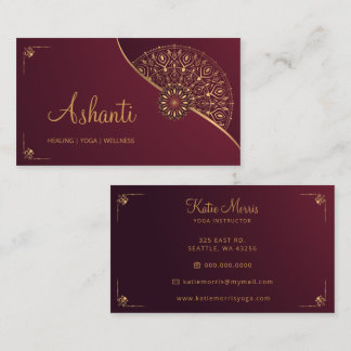 Tarjeta De Visita Red Gold Mandala Elegante instructor de yoga