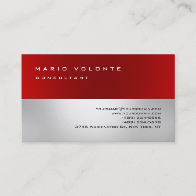 Tarjeta De Visita Red Gray Elegant Simple Plain Profesional (Anverso)