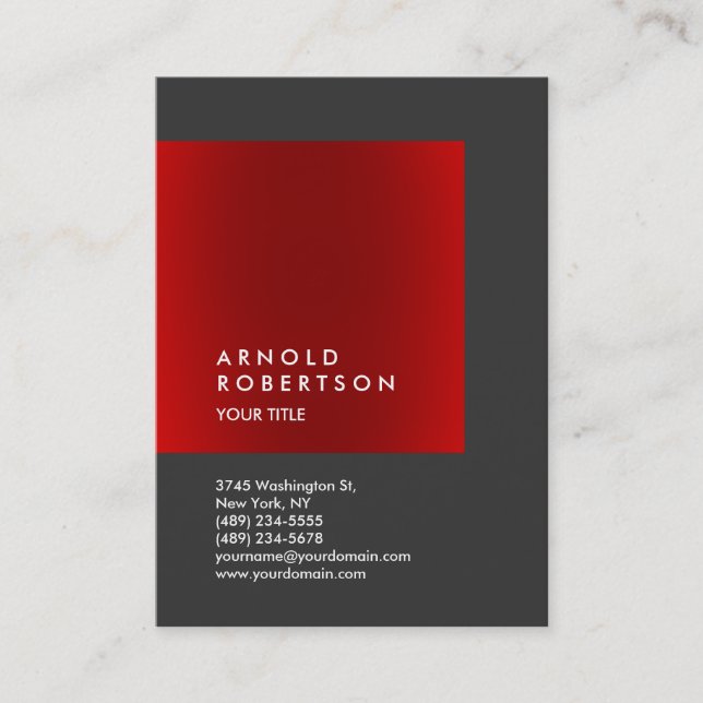 Tarjeta De Visita Red Gray Trendy Chubby Professional Business Card (Anverso)