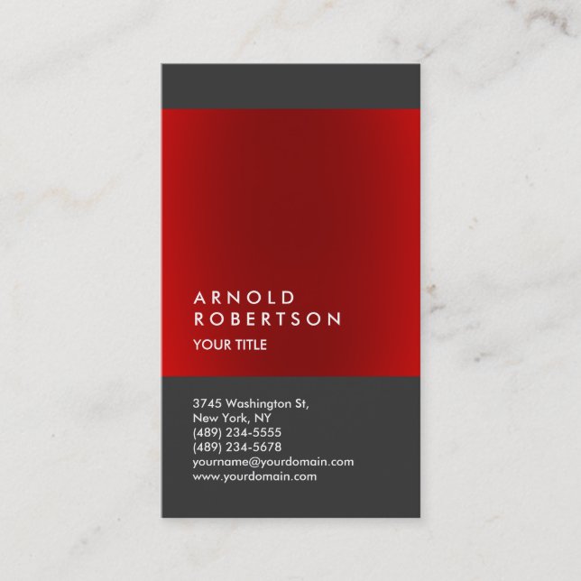 Tarjeta De Visita Red Gray Trendy Elegant Professional Card (Anverso)