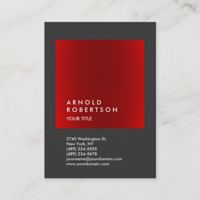 Tarjeta De Visita Red Gray Trendy Large Professional Business Card (Anverso)