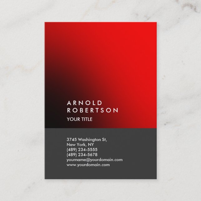 Tarjeta De Visita Red Gray Trendy Large Professional Business Card (Anverso)