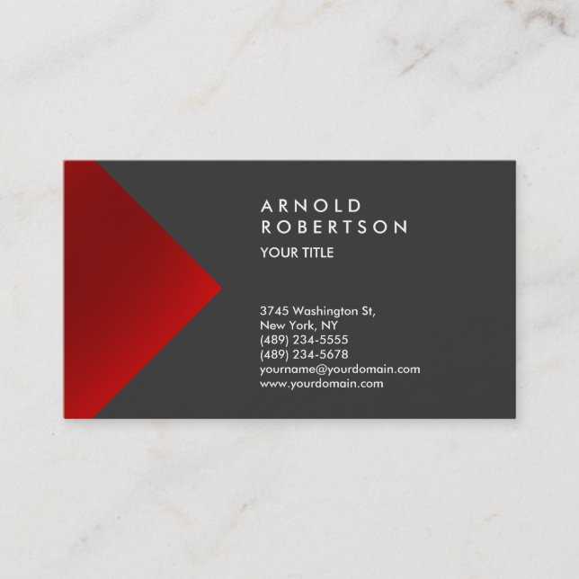 Tarjeta De Visita Red Gray Trendy Professional Business Card (Anverso)