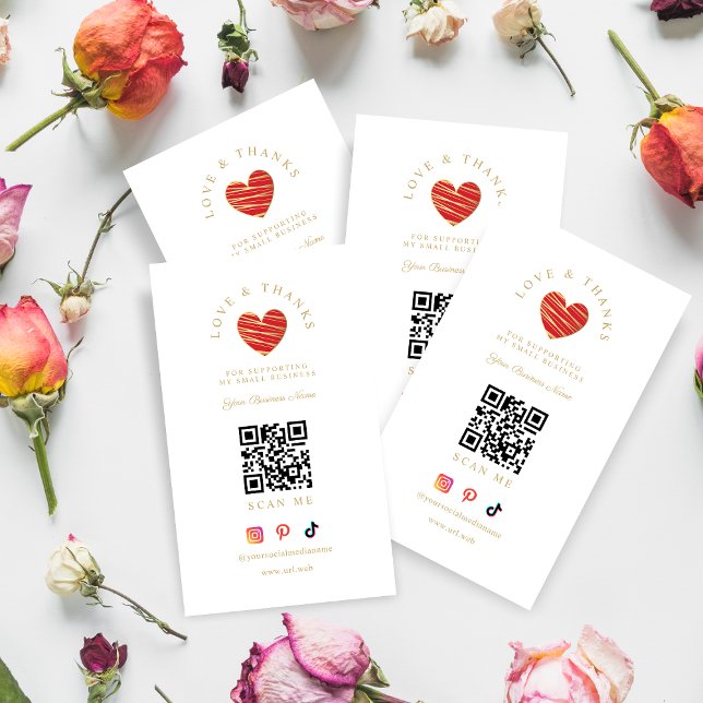 Tarjeta De Visita Red Heart Love & Thanks Supporting Small Business (Subido por el creador)