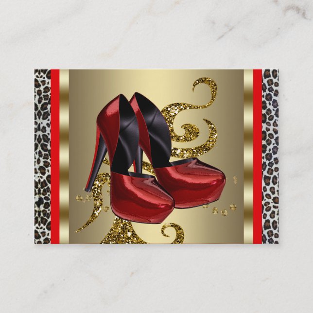 Tarjeta De Visita Red High Heel Shoel Red Leopard Business Cards (Anverso)