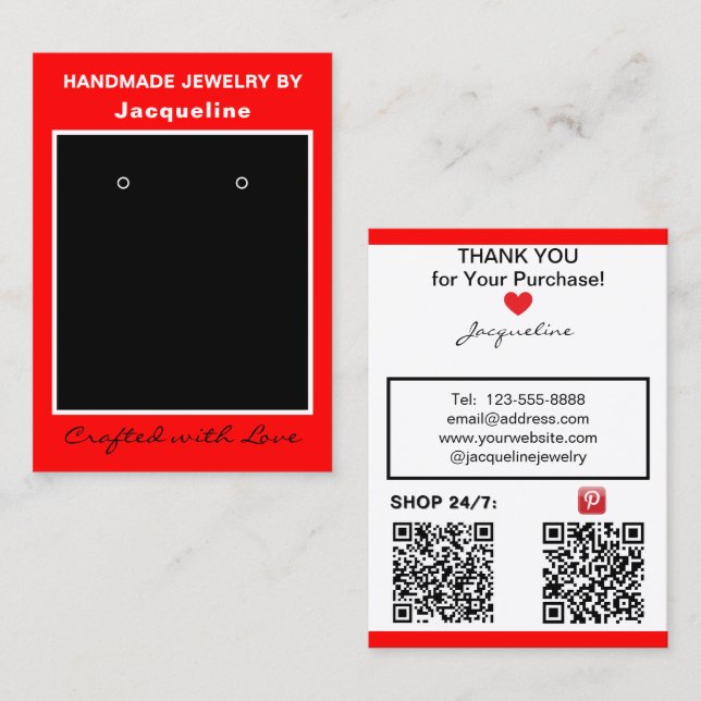 Tarjeta De Visita Red Jewelry Earrings Display QR Codes (Anverso / Reverso)