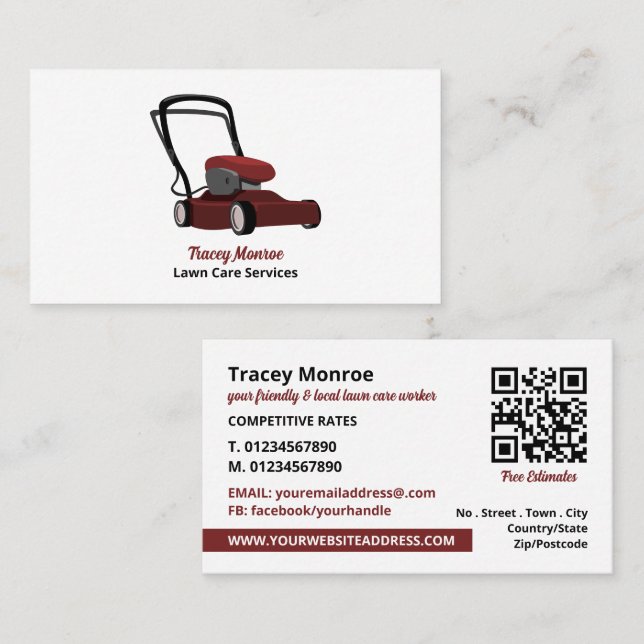 Tarjeta De Visita Red Lawn-Mower, Lawn Care Services (Anverso / Reverso)