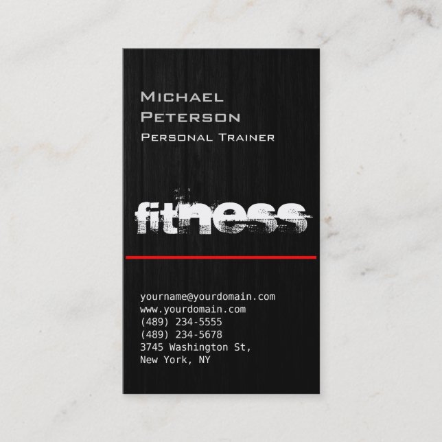 Tarjeta De Visita Red Line Wood Pattern Gray Fitness Business Card (Anverso)