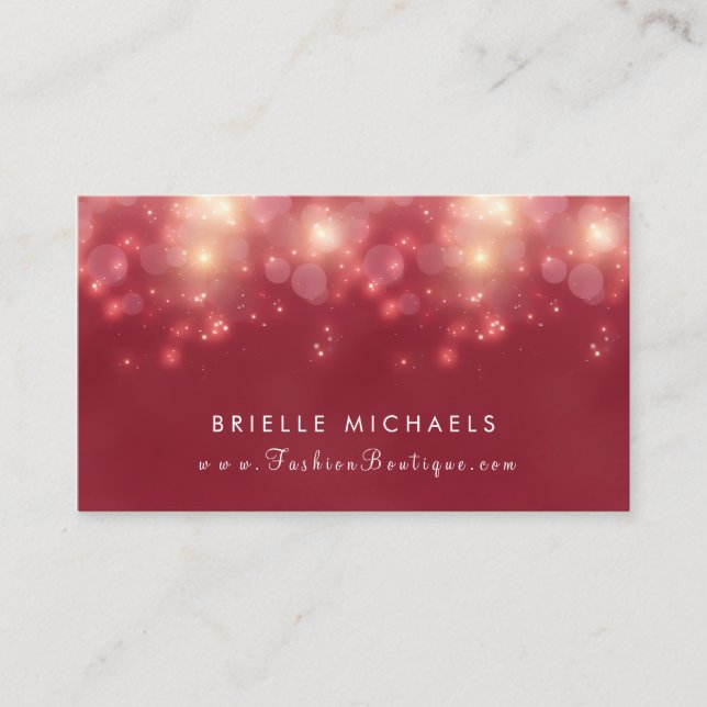Tarjeta De Visita Red Luxe Bokeh Sparkle Elegant Boutique (Anverso)