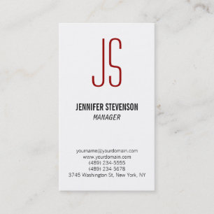 Tarjeta De Visita Red Monograma Black White Manager Business Card