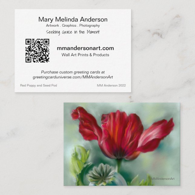 Tarjeta de visita Red Poppy Art 2022 (Anverso / Reverso)