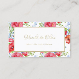 Tarjeta De Visita Red Poppy Floral Gold Script Beltique