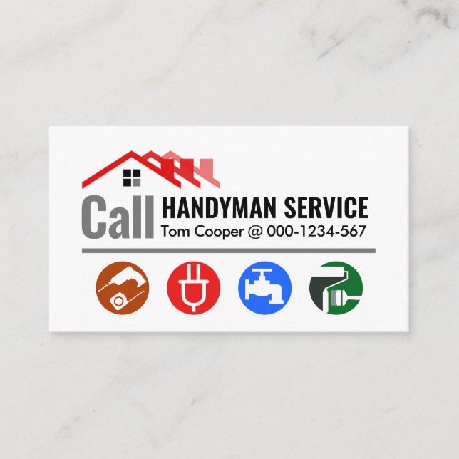 Tarjeta De Visita Red Roof Call Handyman Service (Anverso)