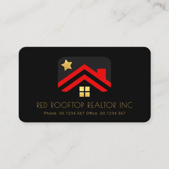 Tarjeta De Visita Red Rooftop Gold Star Window Realty (Anverso)