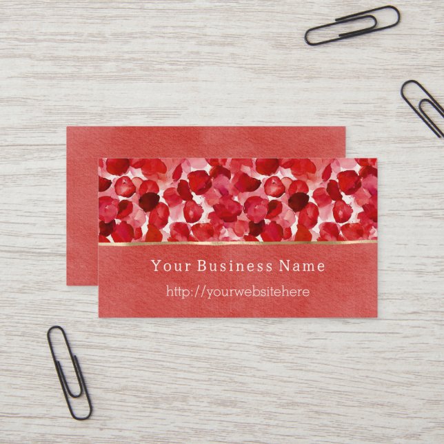 Tarjeta De Visita Red Rose Petals Floral Business name website (Anverso/Reverso In Situ)
