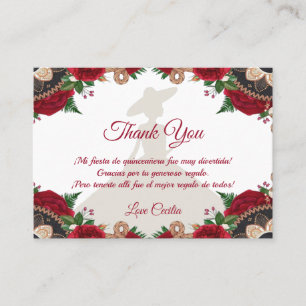 Tarjeta De Visita Red Roses Mariachi Quinceañera Thank You Cards