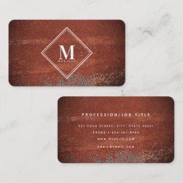Tarjeta De Visita Red Rustic Rust Metallic Texture Monogram Initial