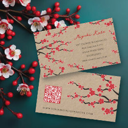 Tarjeta De Visita Red Sakura Flowers Oriental Cherry Blossoms Asian
