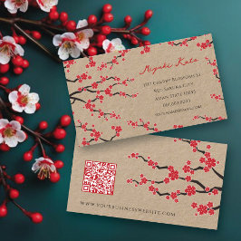 Tarjeta De Visita Red Sakura Flowers Oriental Cherry Blossoms Asian
