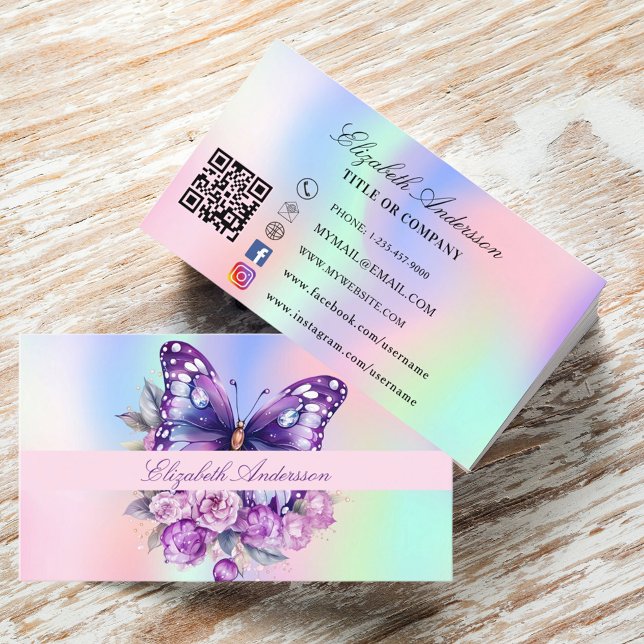 Tarjeta De Visita Red social de códigos QR holográficos de mariposa (Subido por el creador)