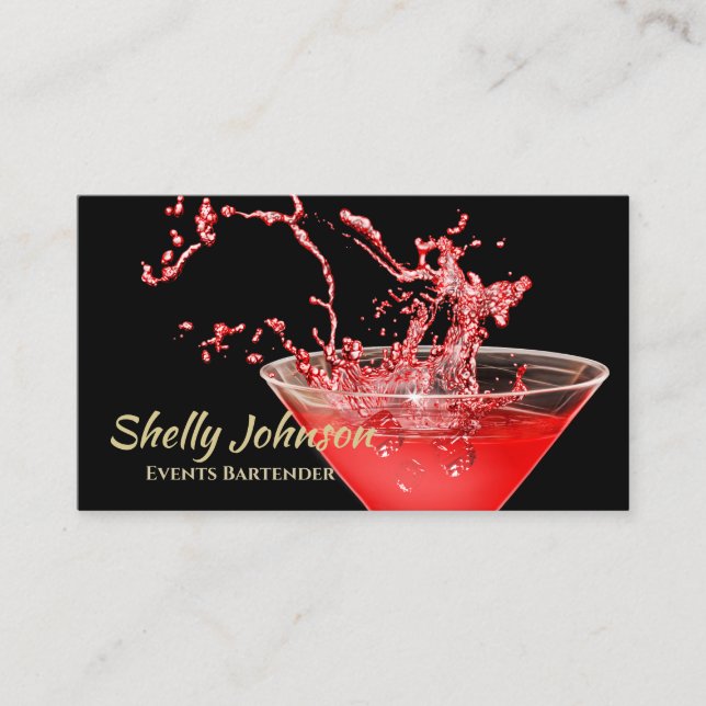 Tarjeta De Visita Red Splash Bartender y Centro de eventos de moda (Anverso)