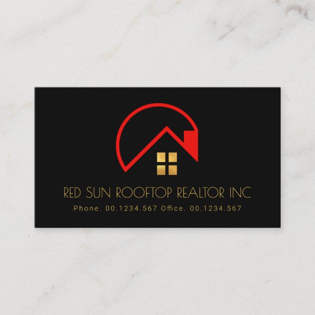 Tarjeta De Visita Red Sun Rooftop Gold Windows Realty (Anverso)