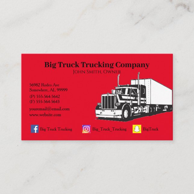 Tarjeta De Visita Red Trucking Company (Anverso)