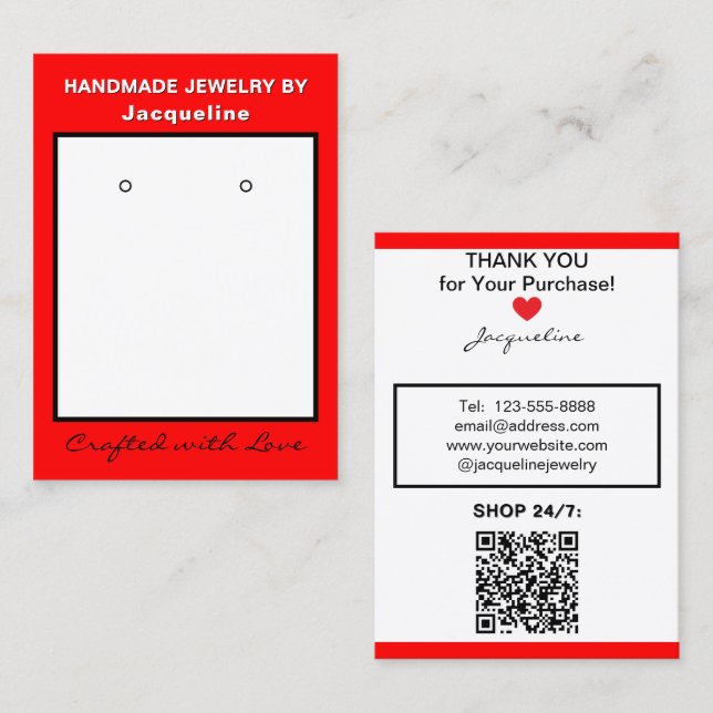 Tarjeta De Visita Red White Jewelry Earrings Website QR Code (Anverso / Reverso)