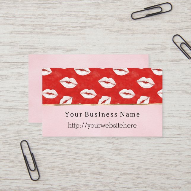 Tarjeta De Visita Red White Lips Kiss Pink Business name website (Anverso/Reverso In Situ)