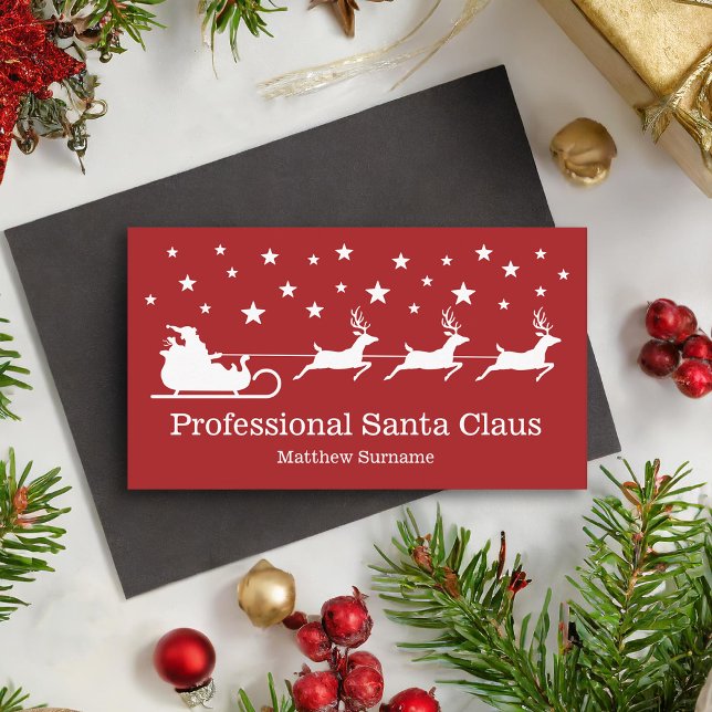 Tarjeta De Visita Red White Santa Sleigh Professional Santa Service (Subido por el creador)