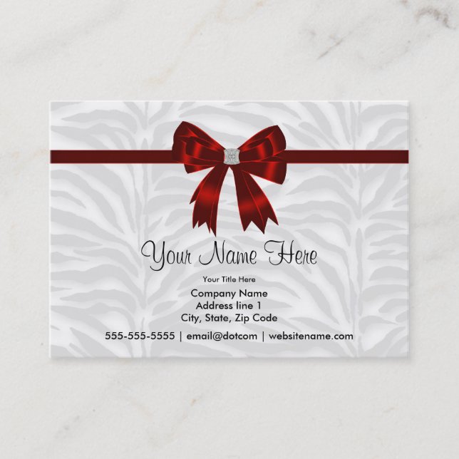 Tarjeta De Visita Red Zebra Red Bow Cebra Business Cards (Anverso)