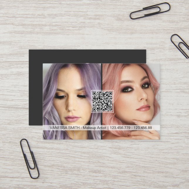 Tarjeta De Visita Redes sociales Código QR foto artista de maquillaj (Anverso/Reverso In Situ)