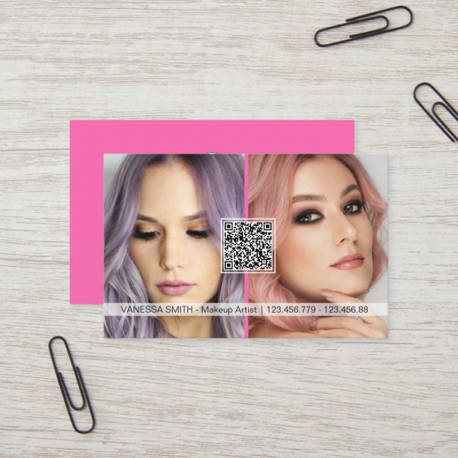 Tarjeta De Visita Redes sociales Código QR foto artista de maquillaj (Anverso/Reverso In Situ)