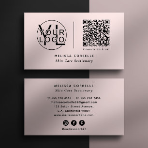 Tarjeta De Visita Redes Sociales, Código Qr y Logotipo Rosa Simple