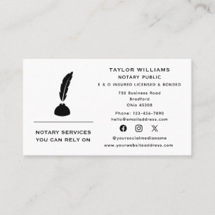 Tarjeta De Visita Redes sociales de notario móvil y plumas de pluvio