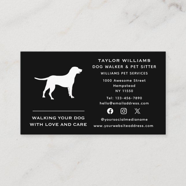 Tarjeta De Visita Redes Sociales Sitio De Mascotas De Caminadores De (Anverso)